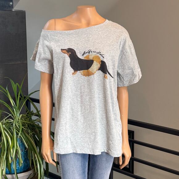 Aelfric Eden Tops - NWT Aelfric Eden Dachshund Off The Shoulder Graphic Tee Grey Size S